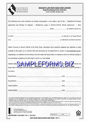 California Megans Law Database Disclosure Form pdf free